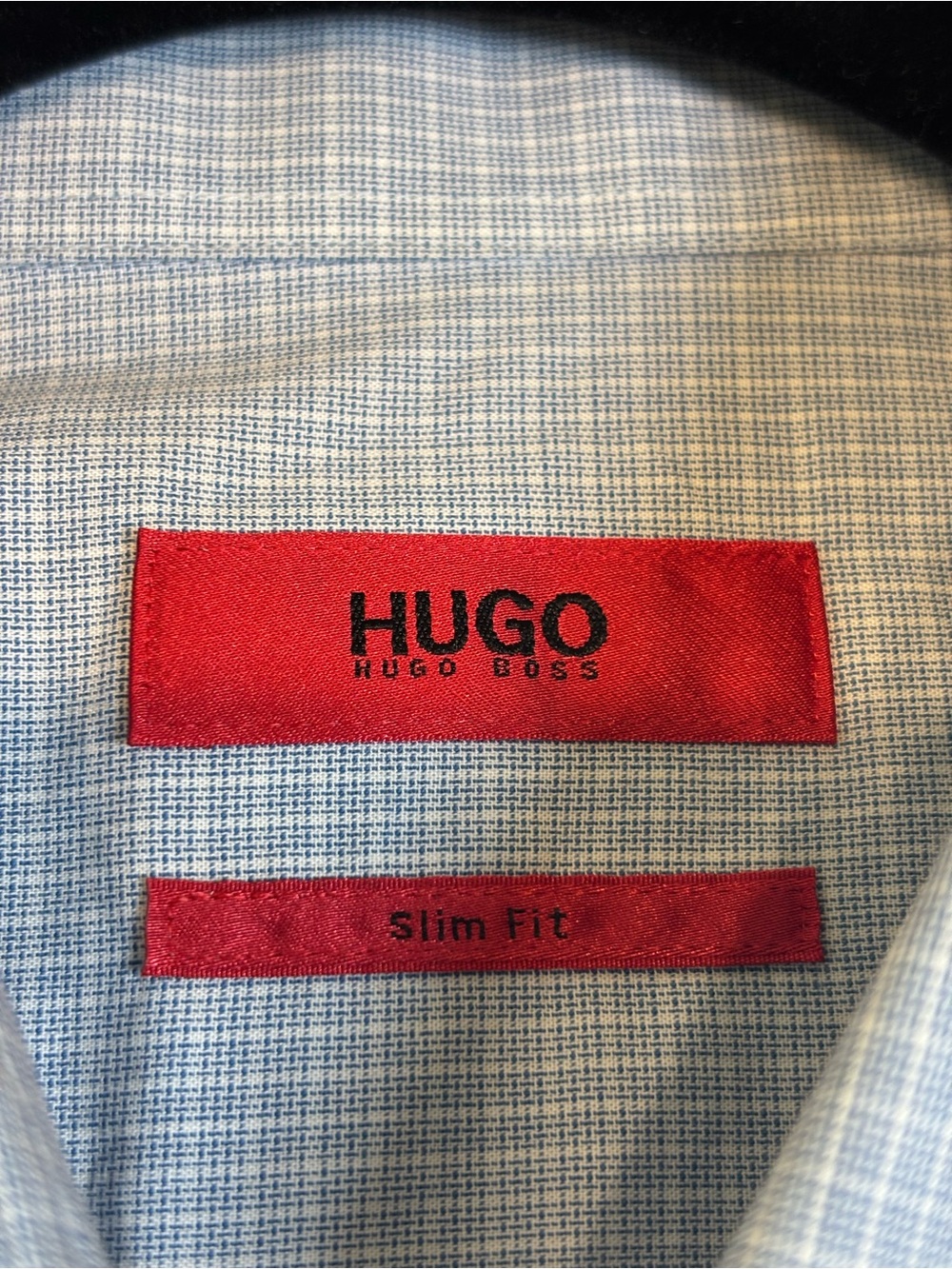 BOSS Hugo Boss Kason Slim Fit Dress Shirt Light Blue Micro Check Size 15.5 M EUC - Picture 2 of 8